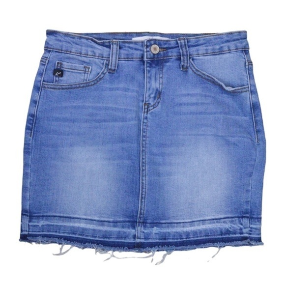 KanCan Distressed Raw Hem Stretchy Denim Mini Skirt, Size 3/25 FLAW - Picture 1 of 7